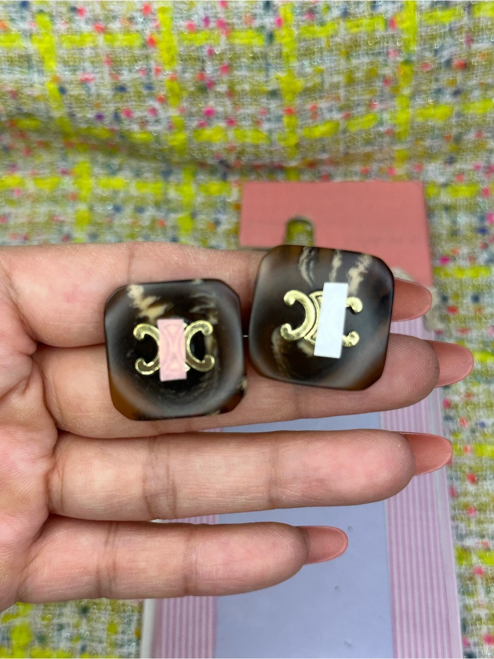A great Brown Tortoiseshell Square Earrings with Gold Accent